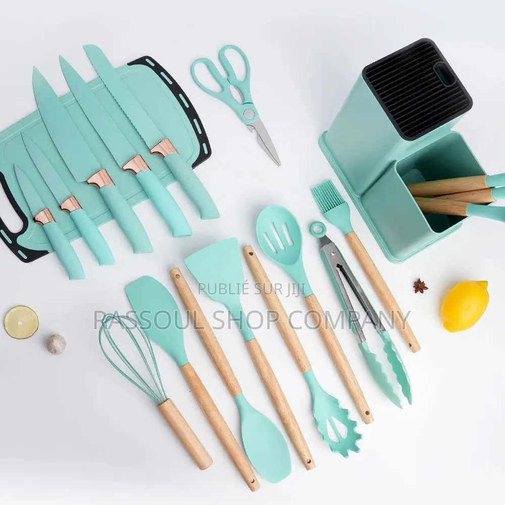 Ensemble Spatule 19 Pièces Avec Planche À Découper en Silicone