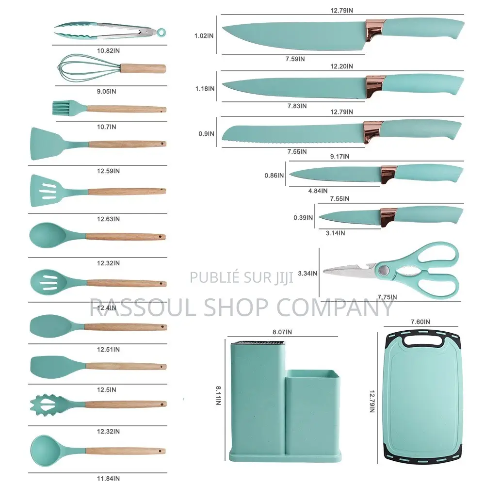 Ensemble Spatule 19 Pièces Avec Planche À Découper en Silicone