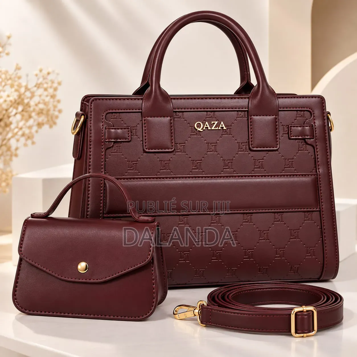 Ensemble Sac À Main QAZA Bordeaux – 28cm