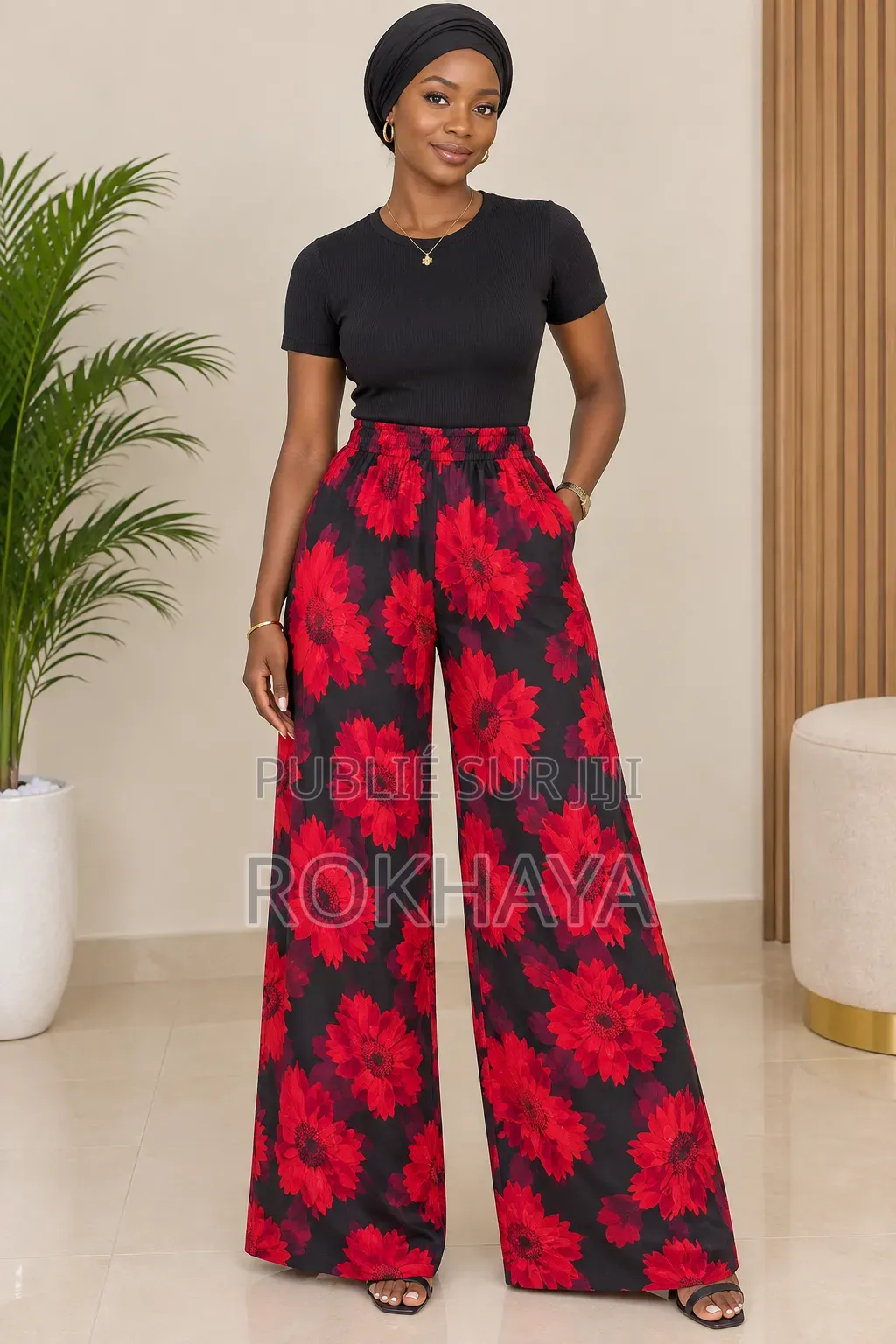 Ensemble Pantalon Bas Large Rouge Noir