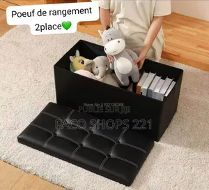 Pouf De Rangement 2 Places en Simili Cuir Capacité 300kg