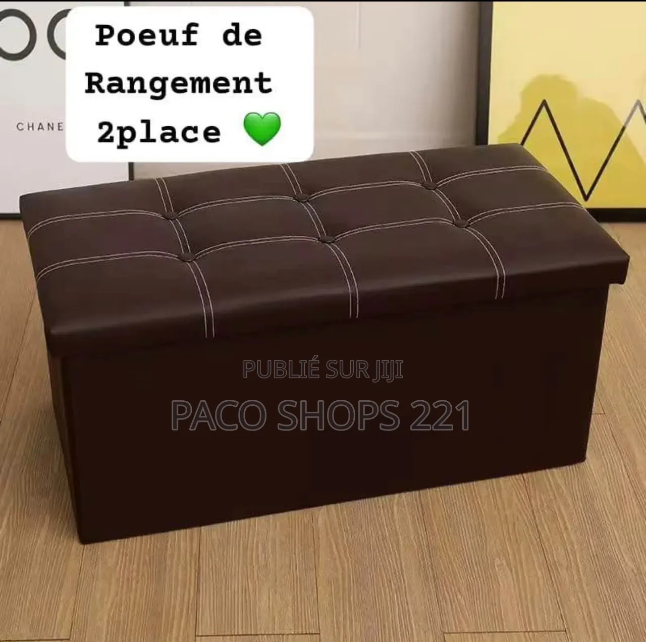 Pouf De Rangement 2 Places en Simili Cuir Capacité 300kg