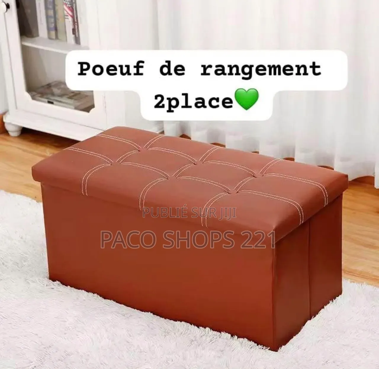 Pouf De Rangement 2 Places en Simili Cuir Capacité 300kg