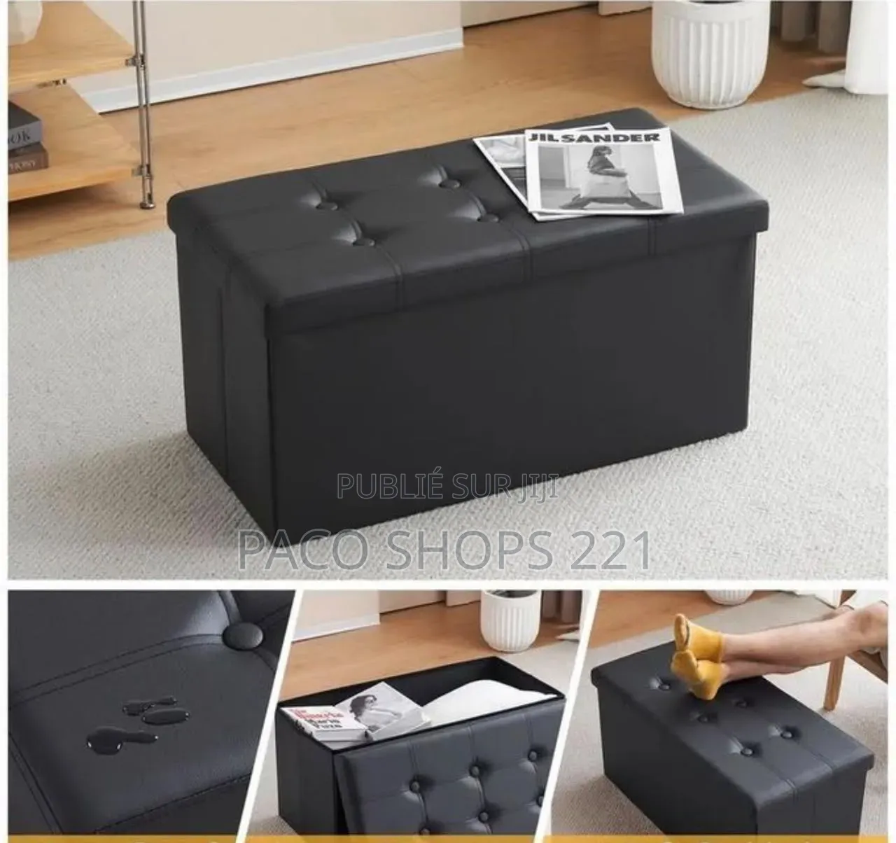 Pouf De Rangement 2 Places en Simili Cuir Capacité 300kg