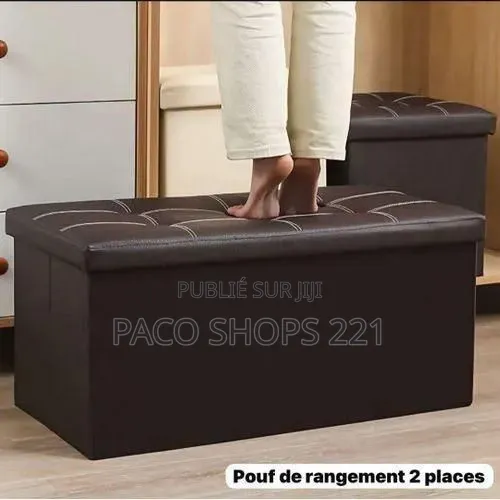 Pouf De Rangement 2 Places en Simili Cuir Capacité 300kg