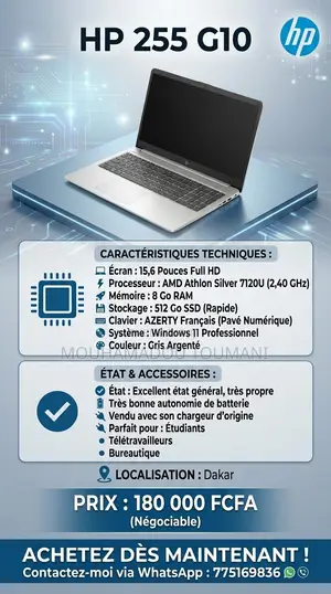 Ordinateur portable HP 250 G10 8GB AMD SSD 500GB