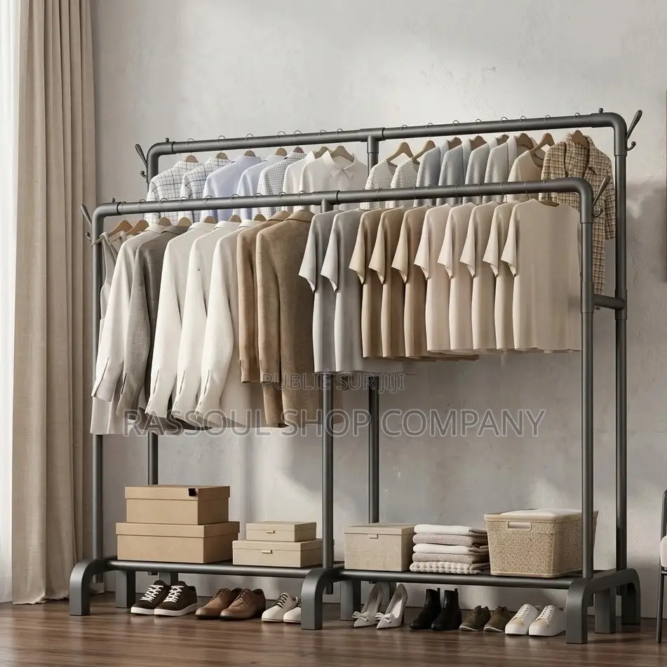 Penderie Double Barre en Fer Pour Vêtements Et Chaussures Prix: 7000f