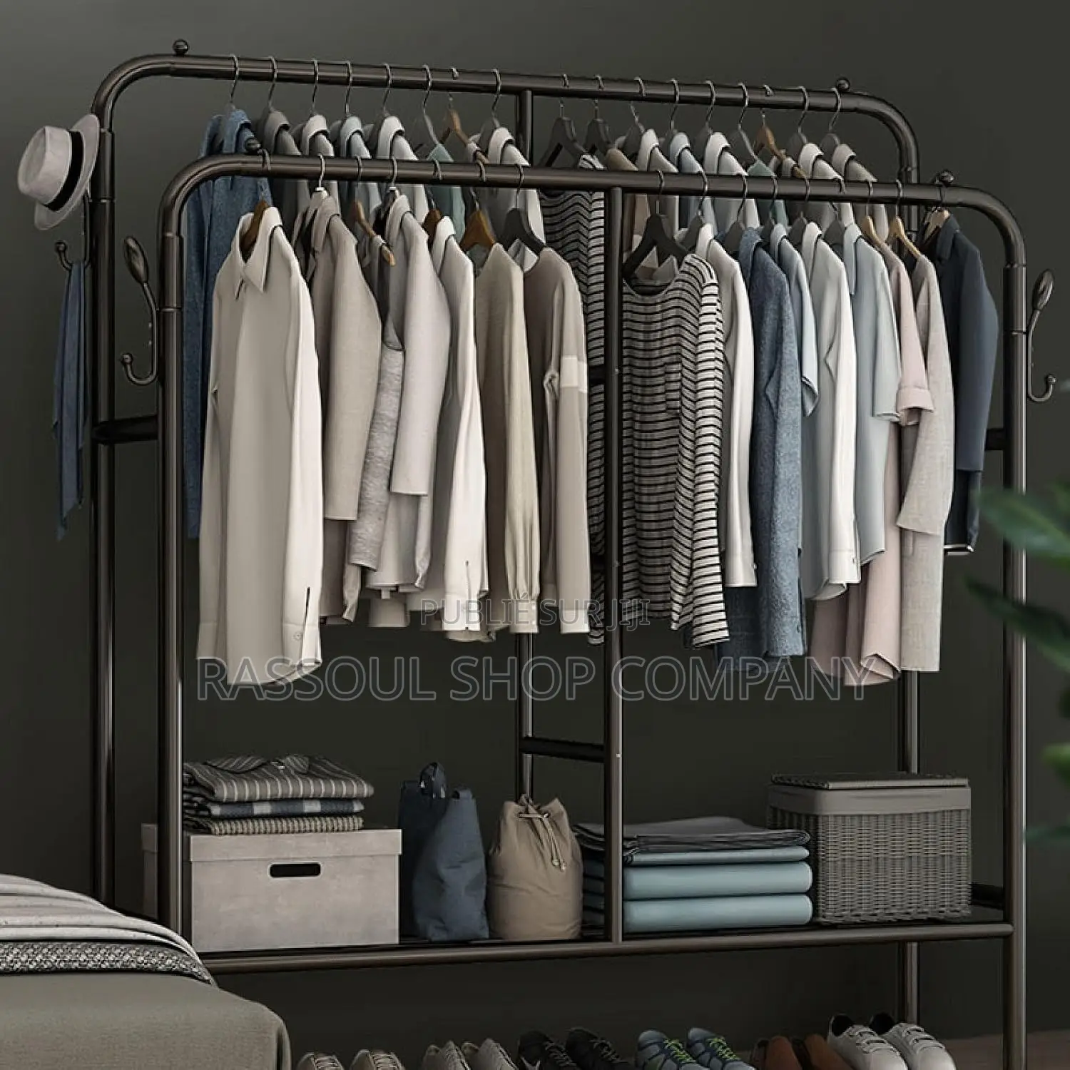 Penderie Double Barre en Fer Pour Vêtements Et Chaussures Prix: 7000f