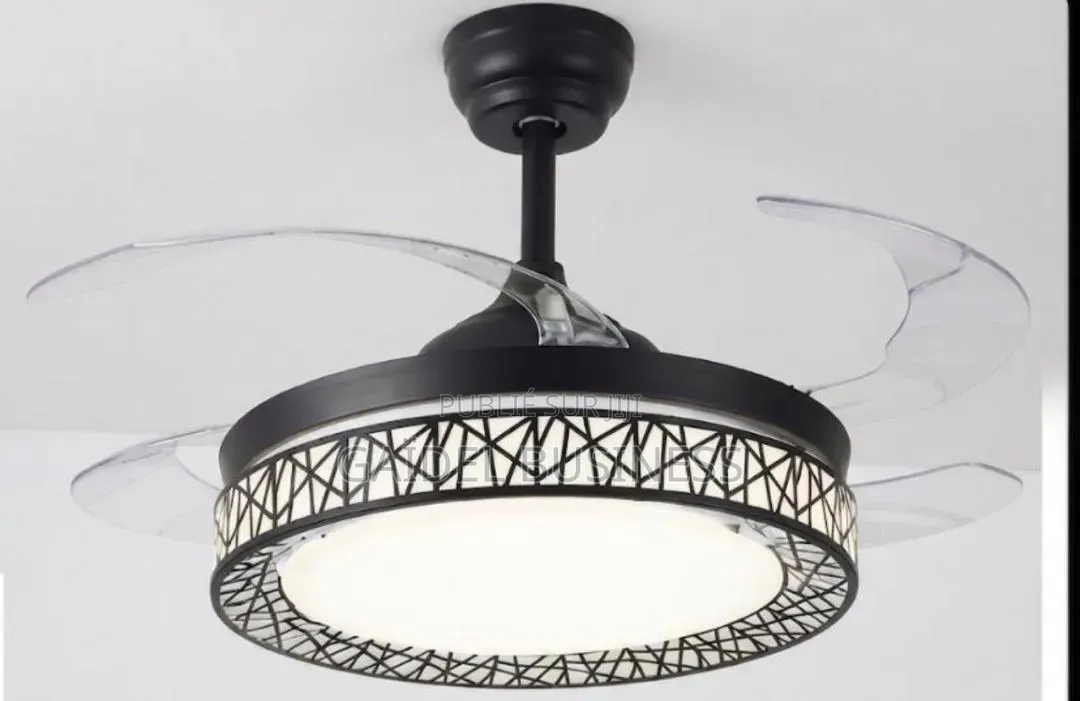 Luminaire Ventilateur De Plafond 2-en-1 Noir, Pales Pliables