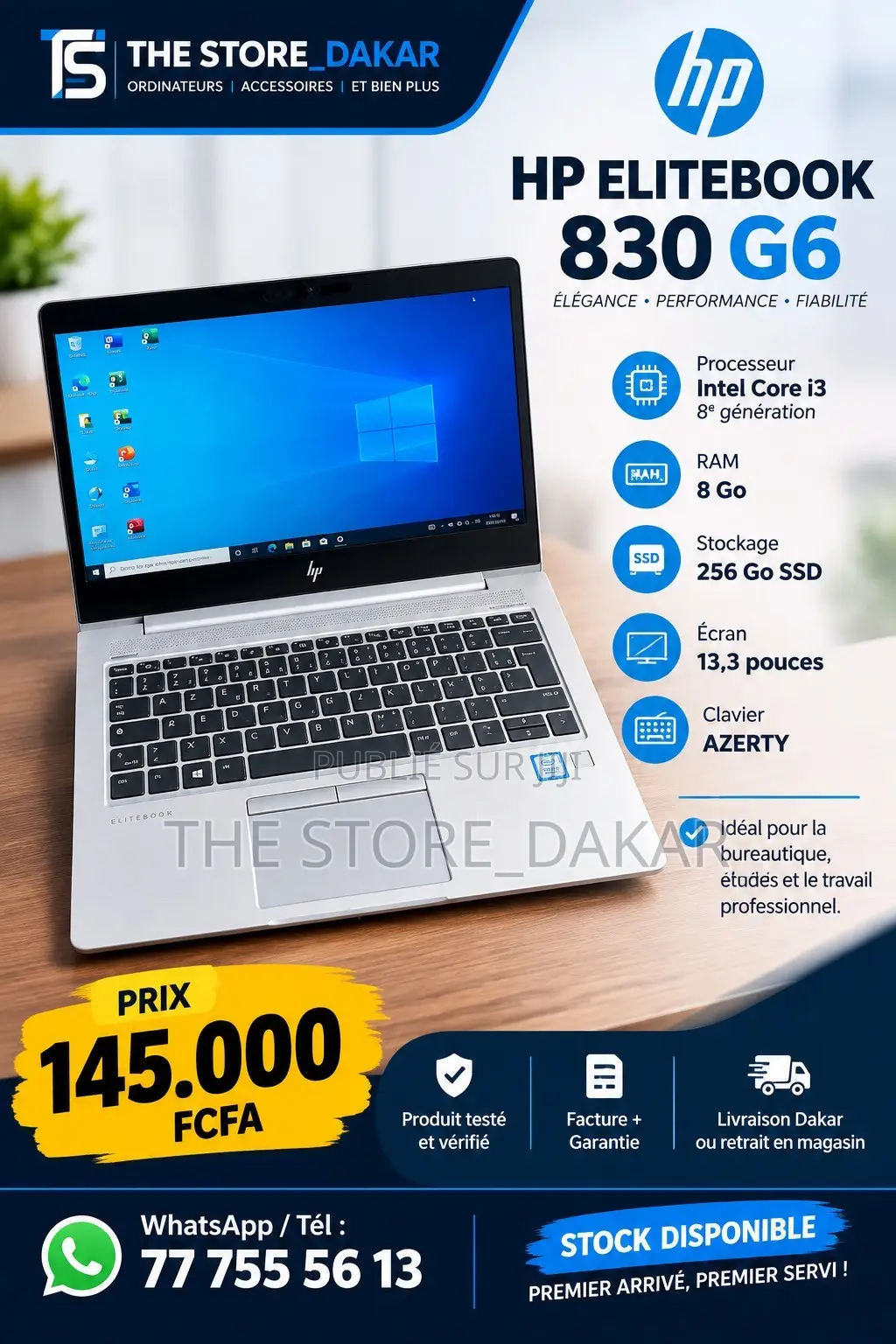 Nouveau HP EliteBook 830 G6 8GB Intel Core i3 SSD 256GB