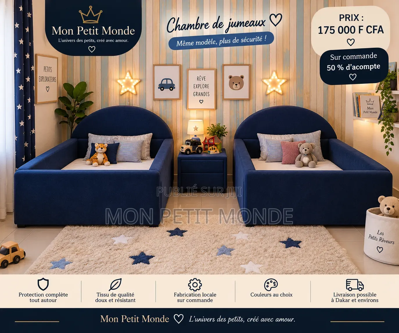 Lit Garçon + Chevet Assorti – Sur Commande