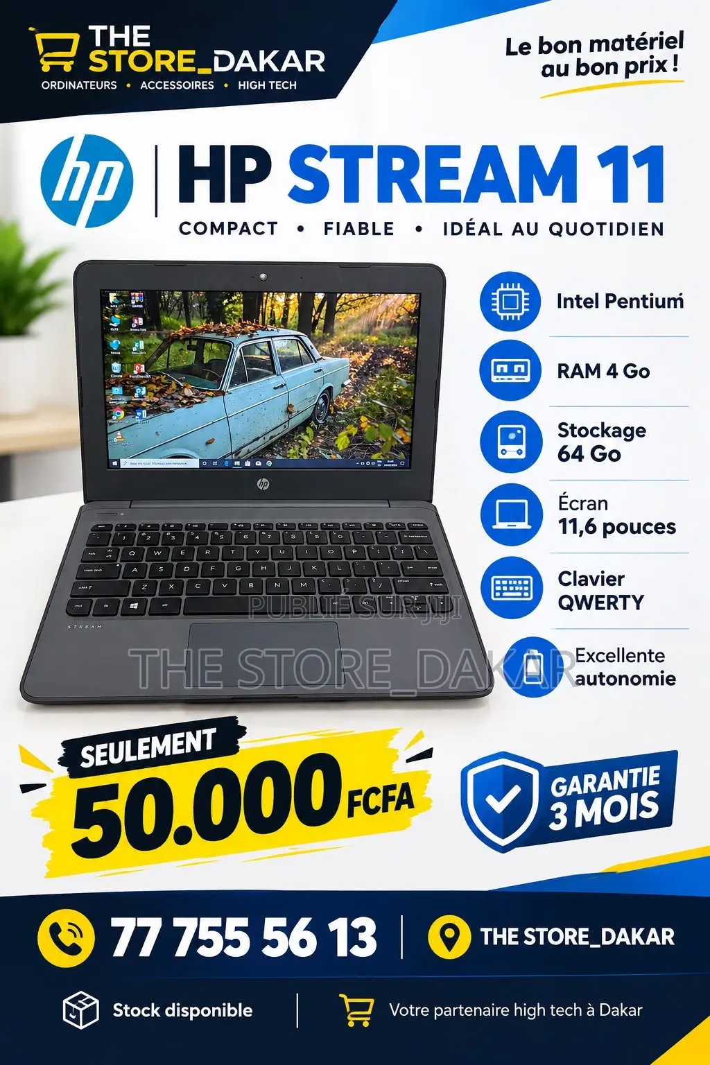 Nouveau Ordinateur portable HP Stream 11 4GB Intel Pentium SSD 72GB