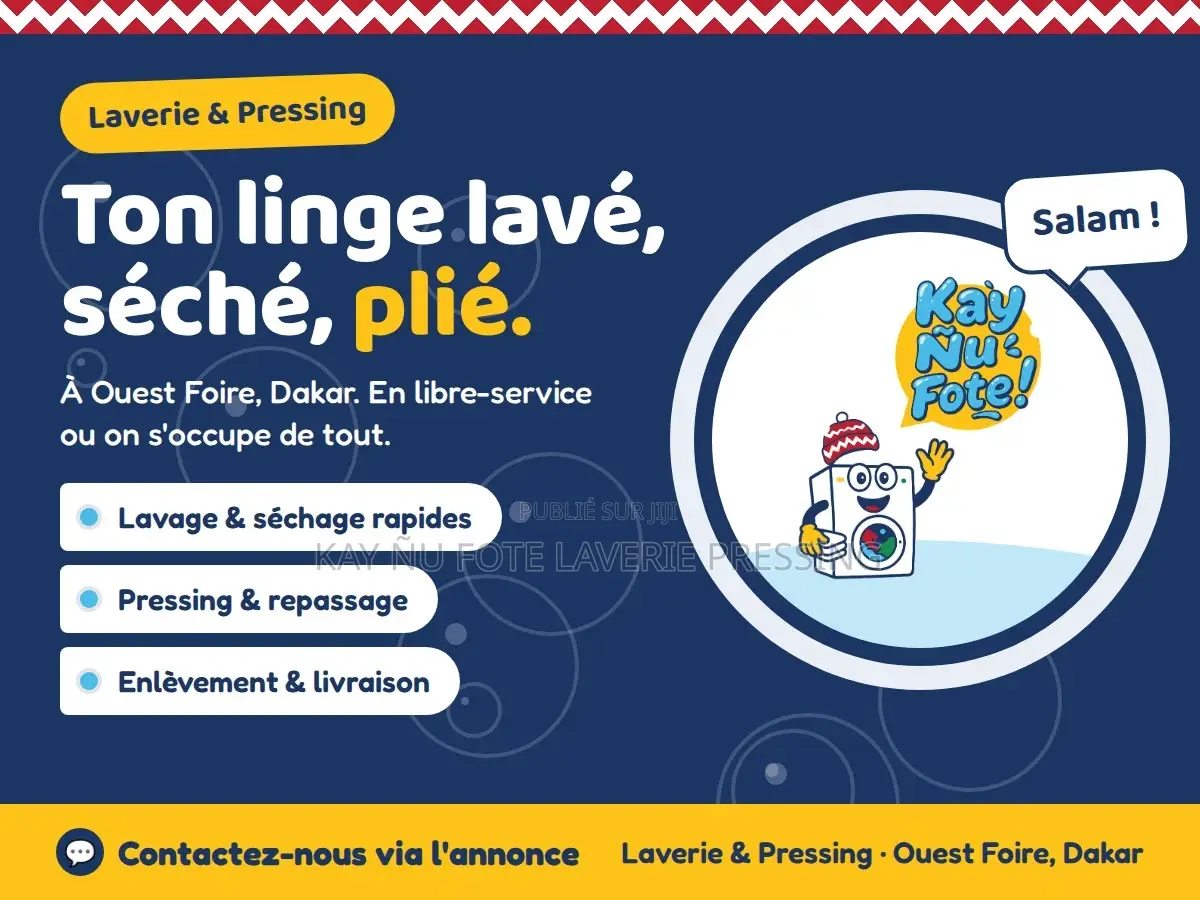 Laverie Pressing À Dakar — Lavage Dès 2 100 F, Livraison 7j/7