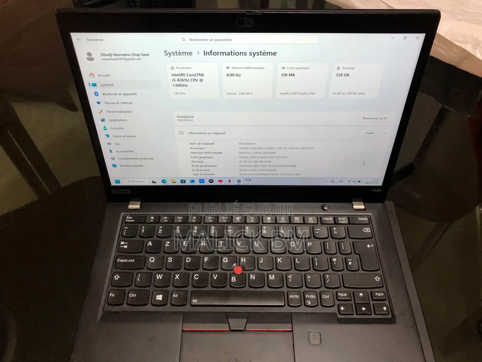 Ordinateur portable Lenovo ThinkPad X390 8GB Intel Core i5 SSD 256GB