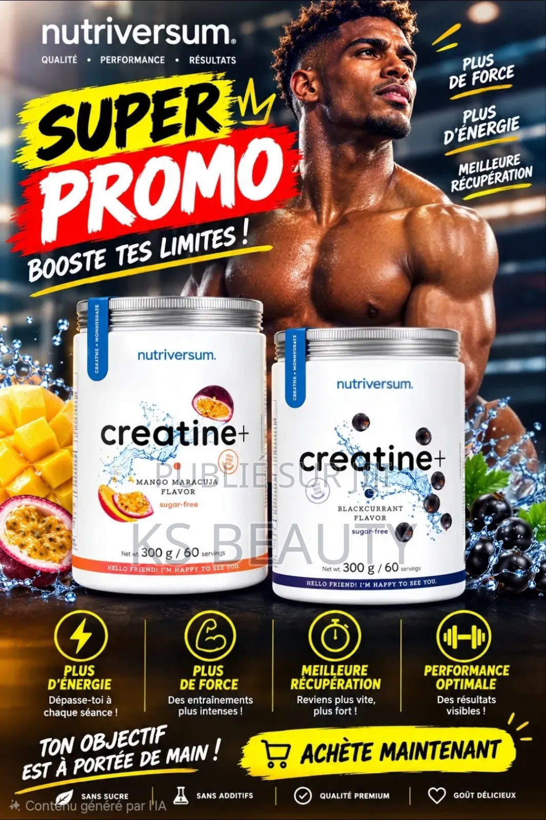 Créatine+ Monohydrate 300g en Pot Avec Goût