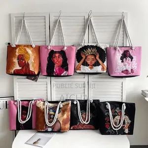 Sac Cabas en Toile Imprimé – Anses en Corde – Grand Sac Fourre-Tout