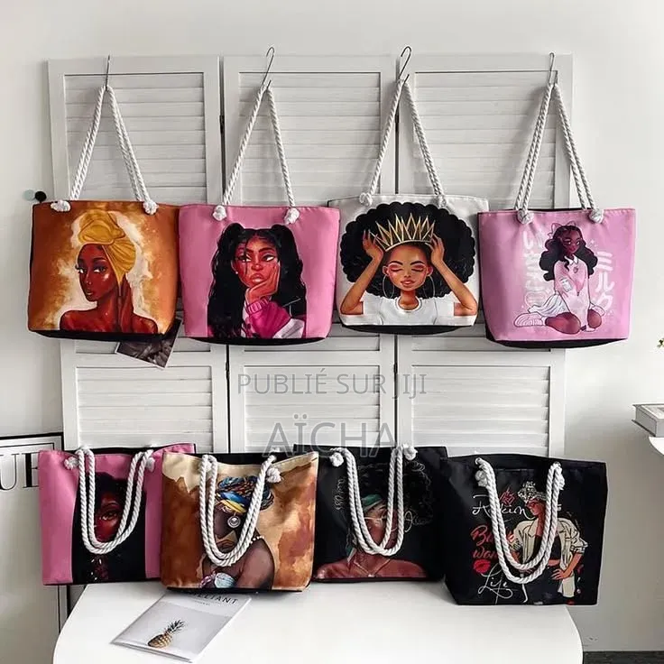 Sac Cabas en Toile Imprimé – Anses en Corde – Grand Sac Fourre-Tout