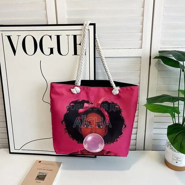 Sac Cabas en Toile Imprimé – Anses en Corde – Grand Sac Fourre-Tout