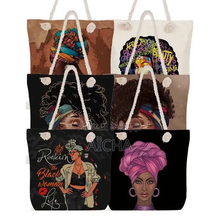 Sac Cabas en Toile Imprimé – Anses en Corde – Grand Sac Fourre-Tout