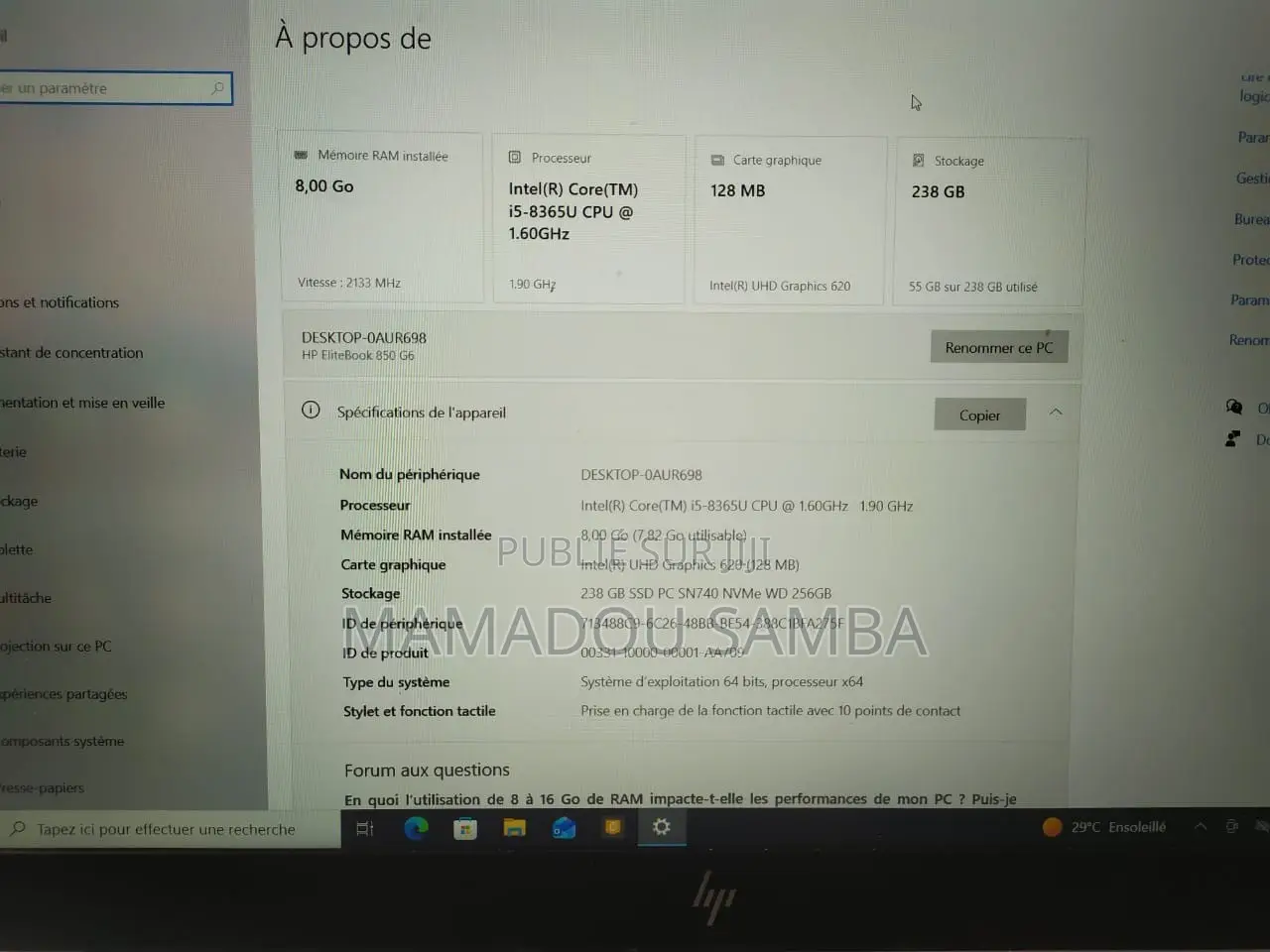 Nouveau HP EliteBook 850 G6 8GB Intel Core i5 SSD 256GB