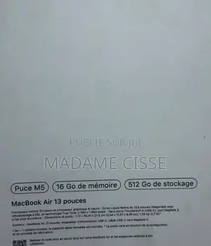 Nouveau Apple MacBook Air 2026 M5 16GB Apple M5 SSD 512GB