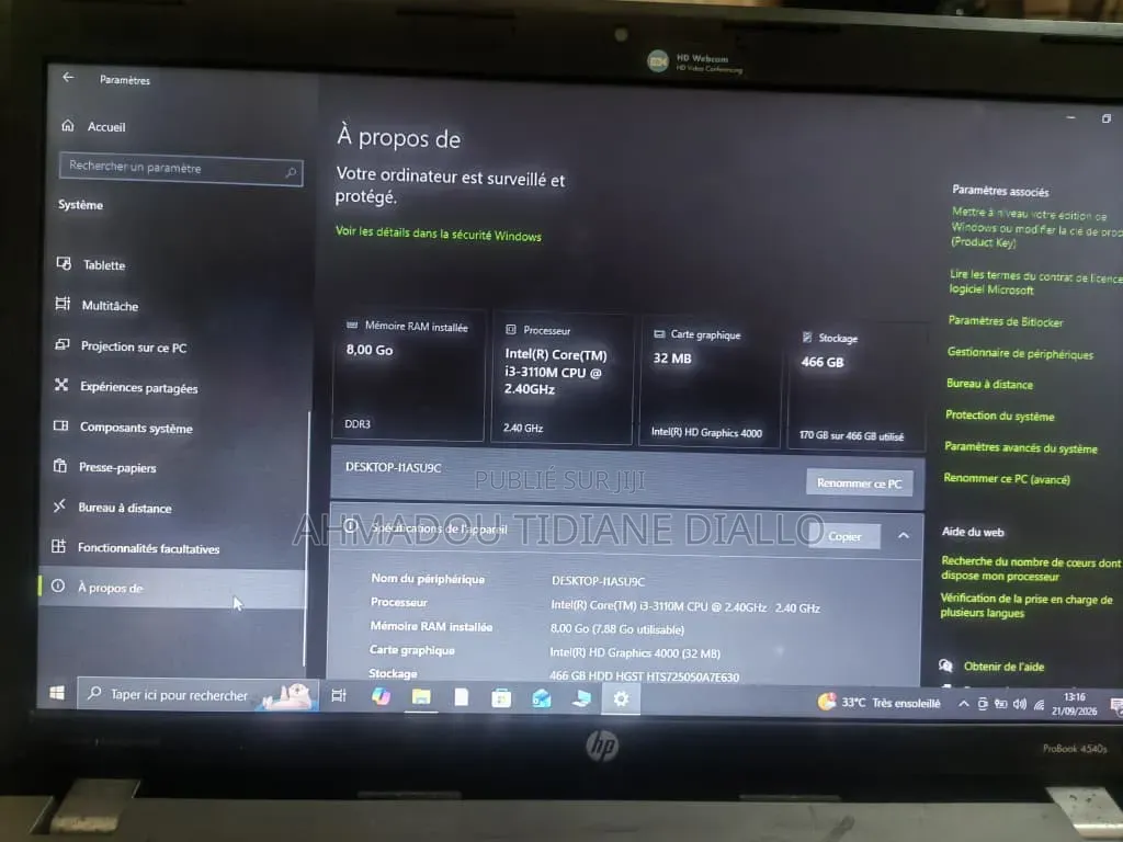 Ordinateur portable HP ProBook 4540S 8GB Intel Core i3 HDD 500GB