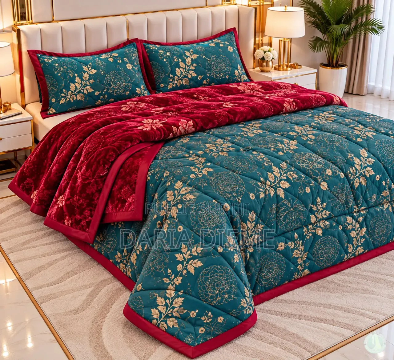 Couette Double Face (Couette Coton +Couverture Polaire) 4 Pièces