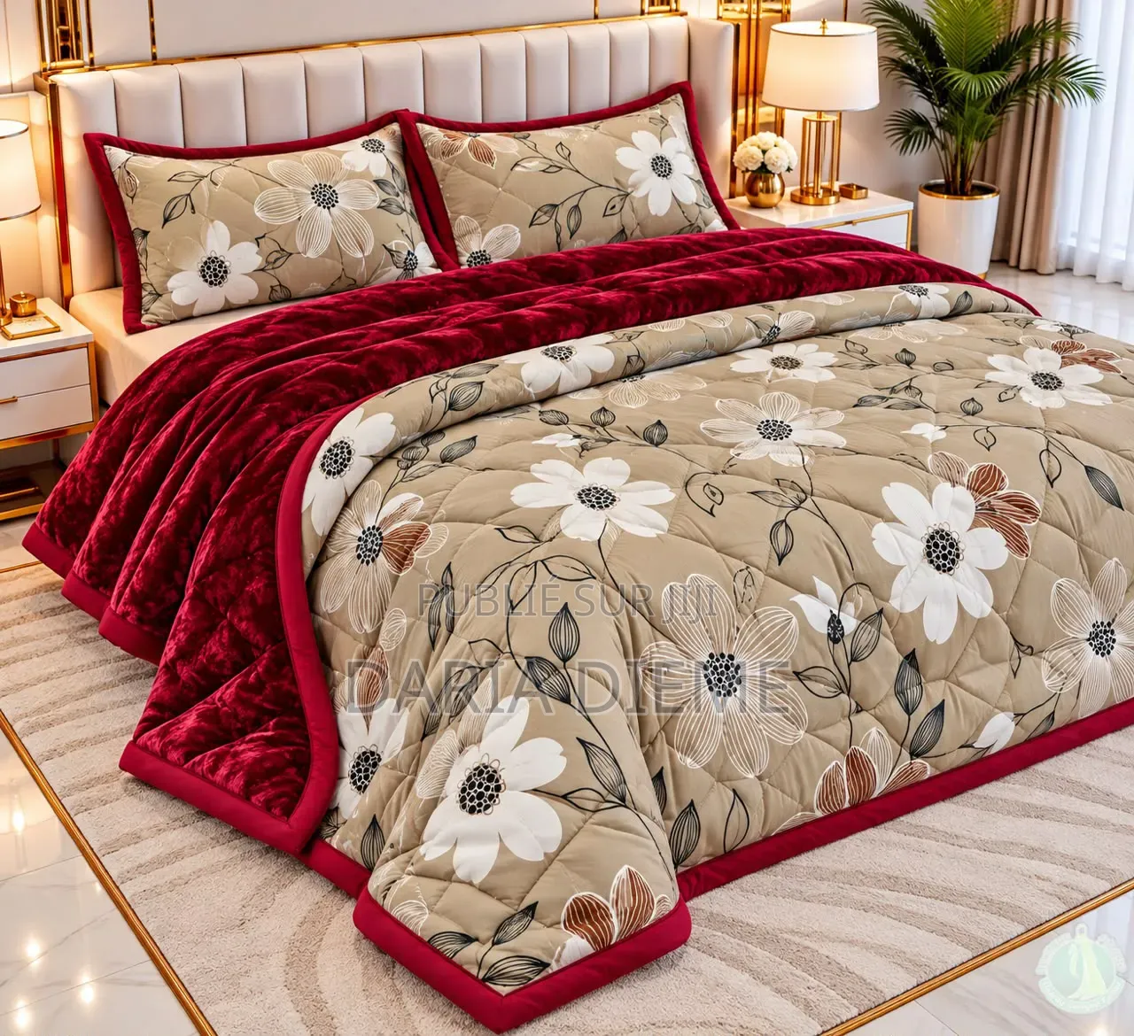 Couette Double Face (Couette Coton +Couverture Polaire) 4 Pièces