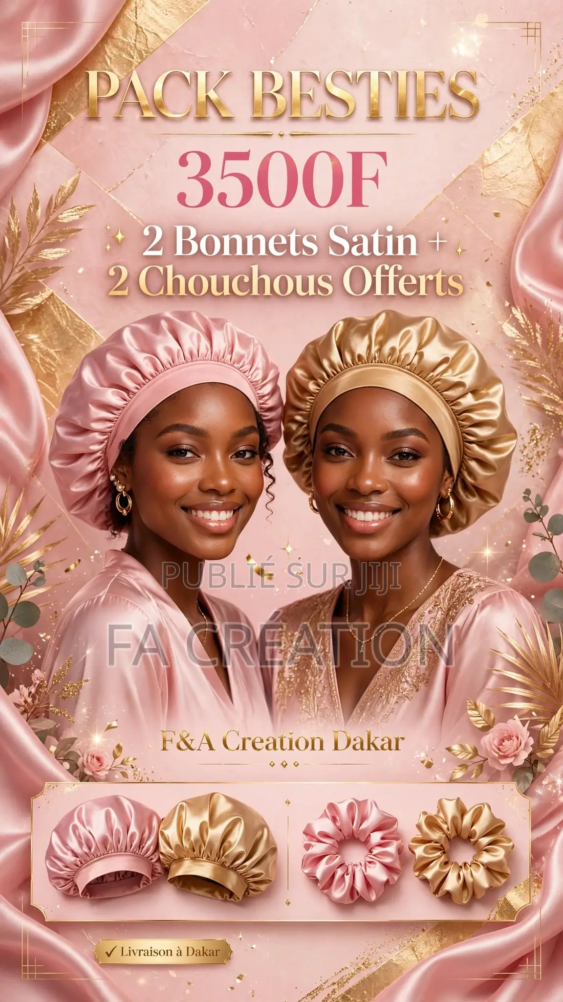 Pack De Bonnet De Nuit Et Chouchou en Satin