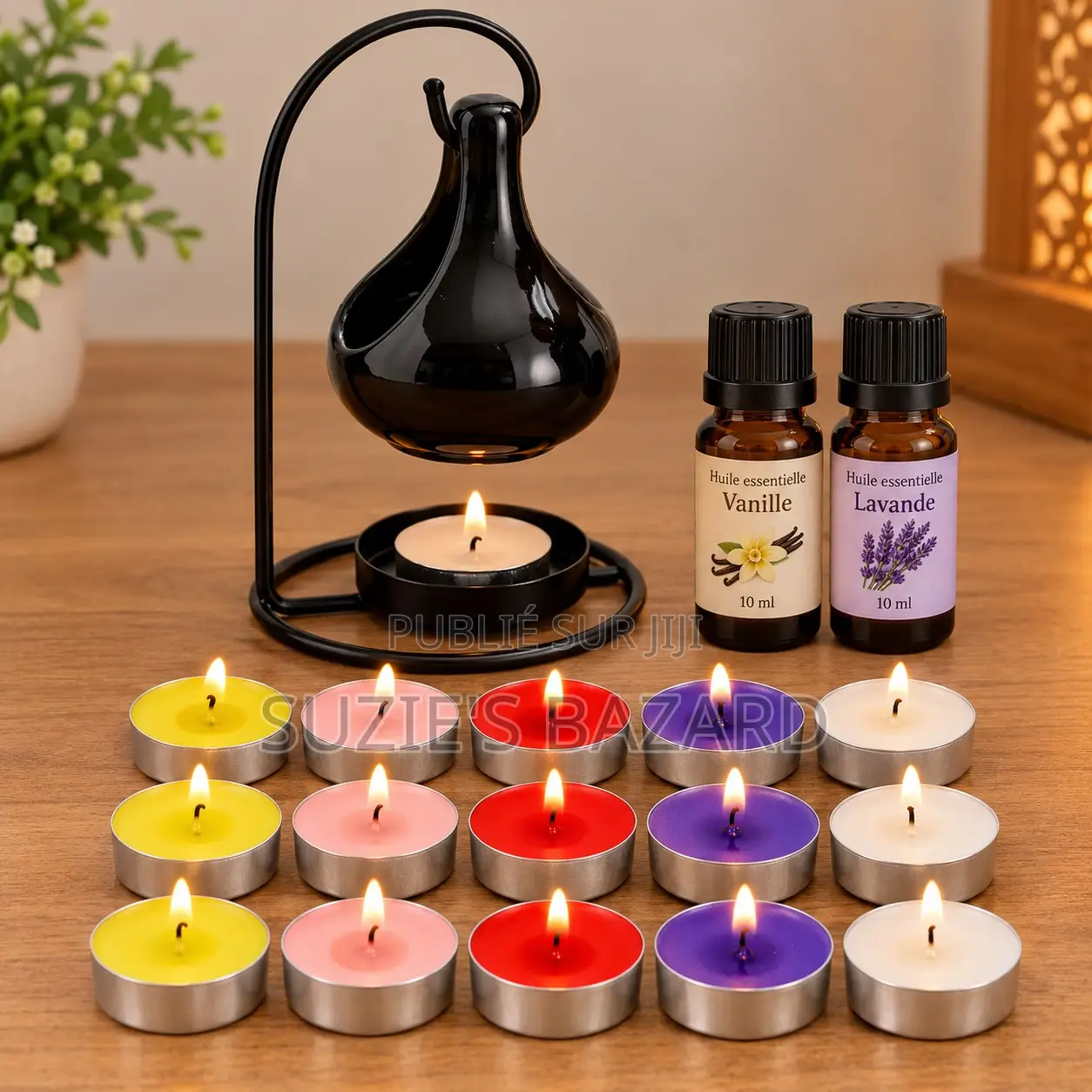 Coffret Senteur Brûle‐parfum, 15 Bougies & 2 Huiles (Noir / Blanc)