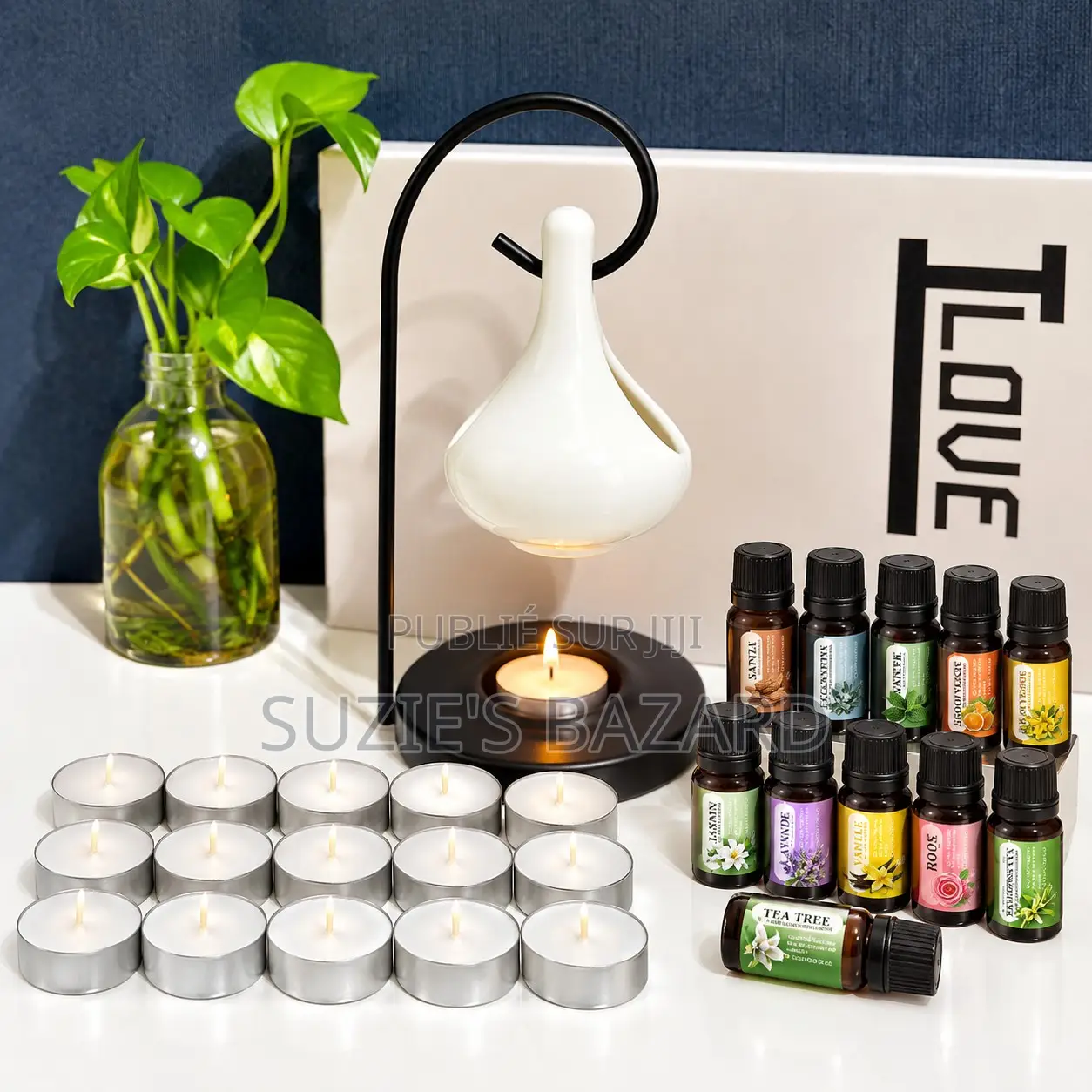 Coffret Senteur Brûle‐parfum, 15 Bougies & 2 Huiles (Noir / Blanc)
