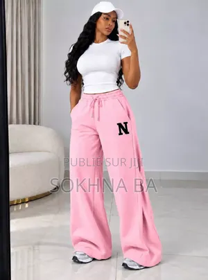 Pantalon Palazzo Jogging Large Lettre N Taille Haute Femme