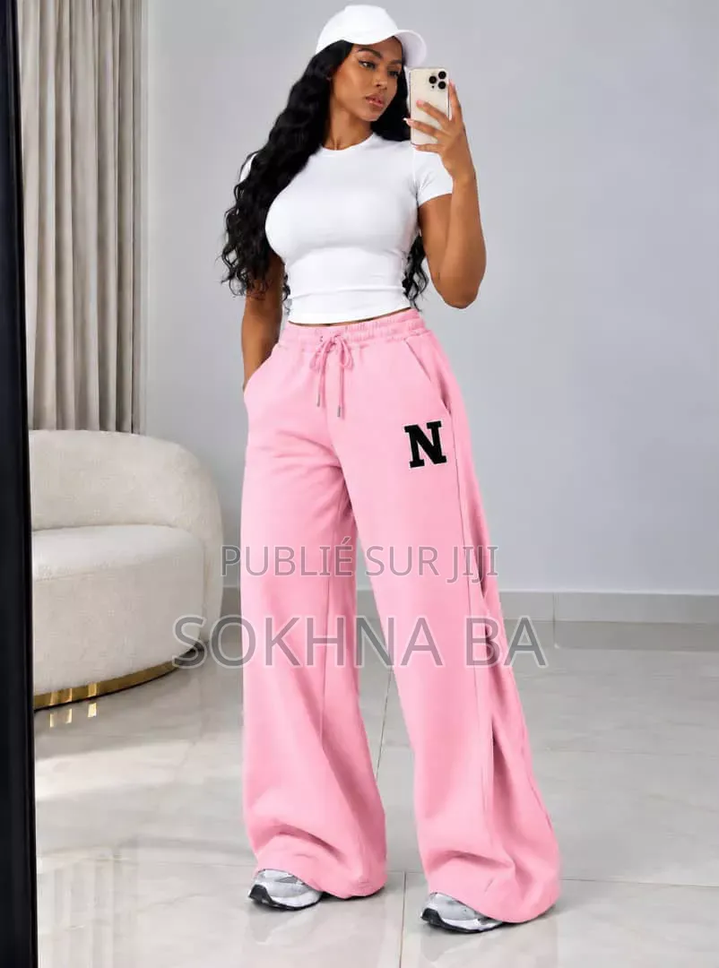 Pantalon Palazzo Jogging Large Lettre N Taille Haute Femme