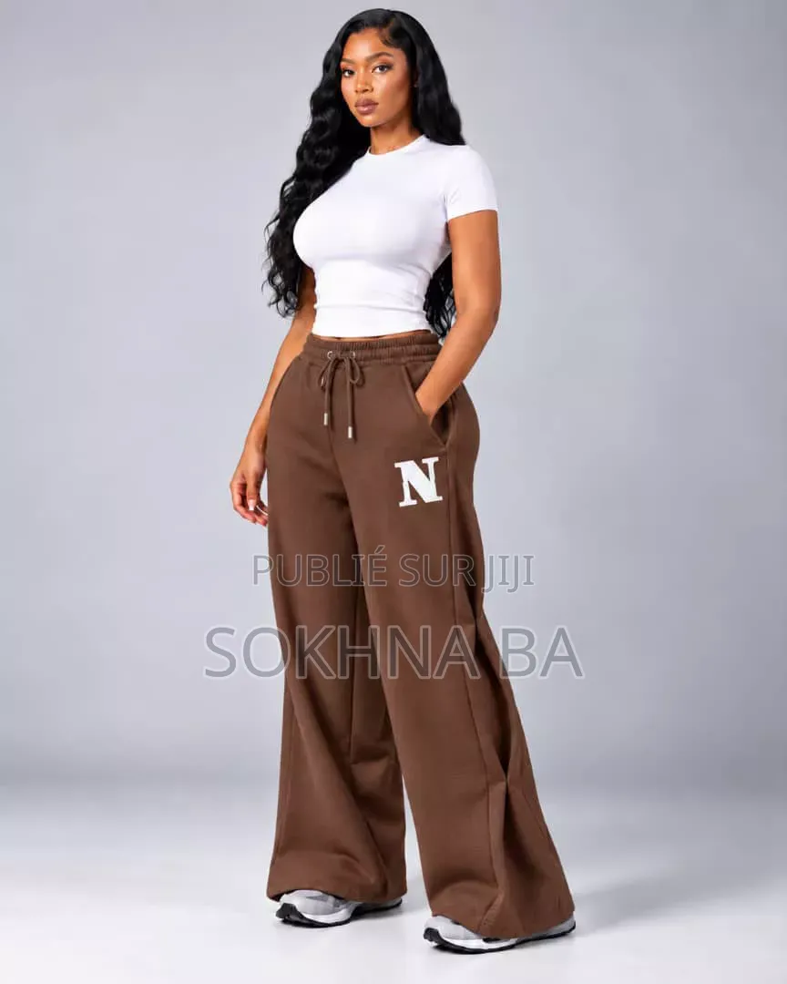 Pantalon Palazzo Jogging Large Lettre N Taille Haute Femme