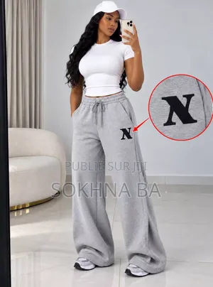 Pantalon Palazzo Jogging Large Lettre N Taille Haute Femme