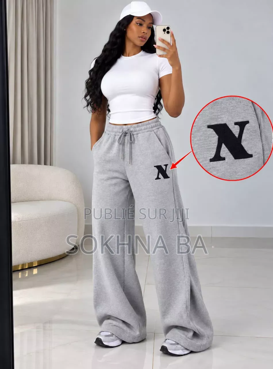 Pantalon Palazzo Jogging Large Lettre N Taille Haute Femme