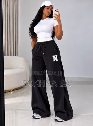 Pantalon Palazzo Jogging Large Lettre N Taille Haute Femme