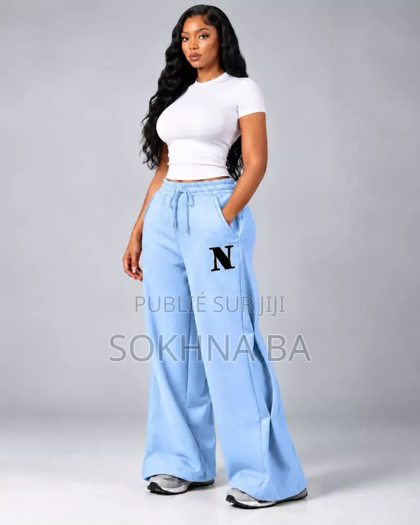 Pantalon Palazzo Jogging Large Lettre N Taille Haute Femme