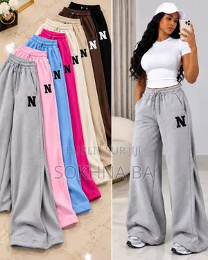 Pantalon Palazzo Jogging Large Lettre N Taille Haute Femme