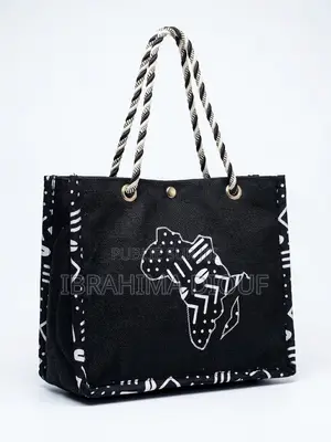 Sac Fourre-Tout Afro-Chic Jute Noir - Carte d'Afrique