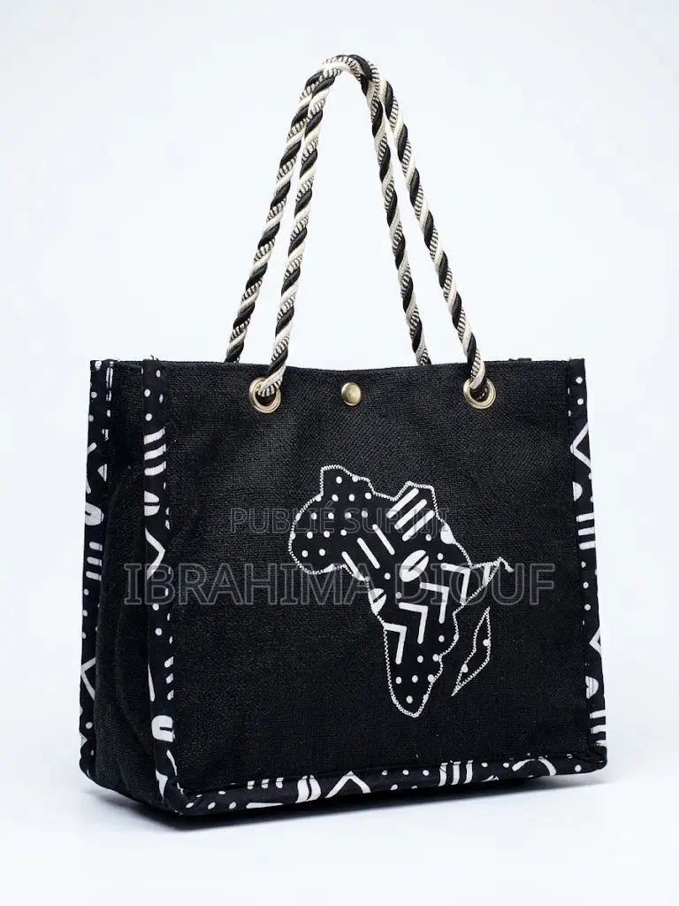 Sac Fourre-Tout Afro-Chic Jute Noir - Carte d'Afrique