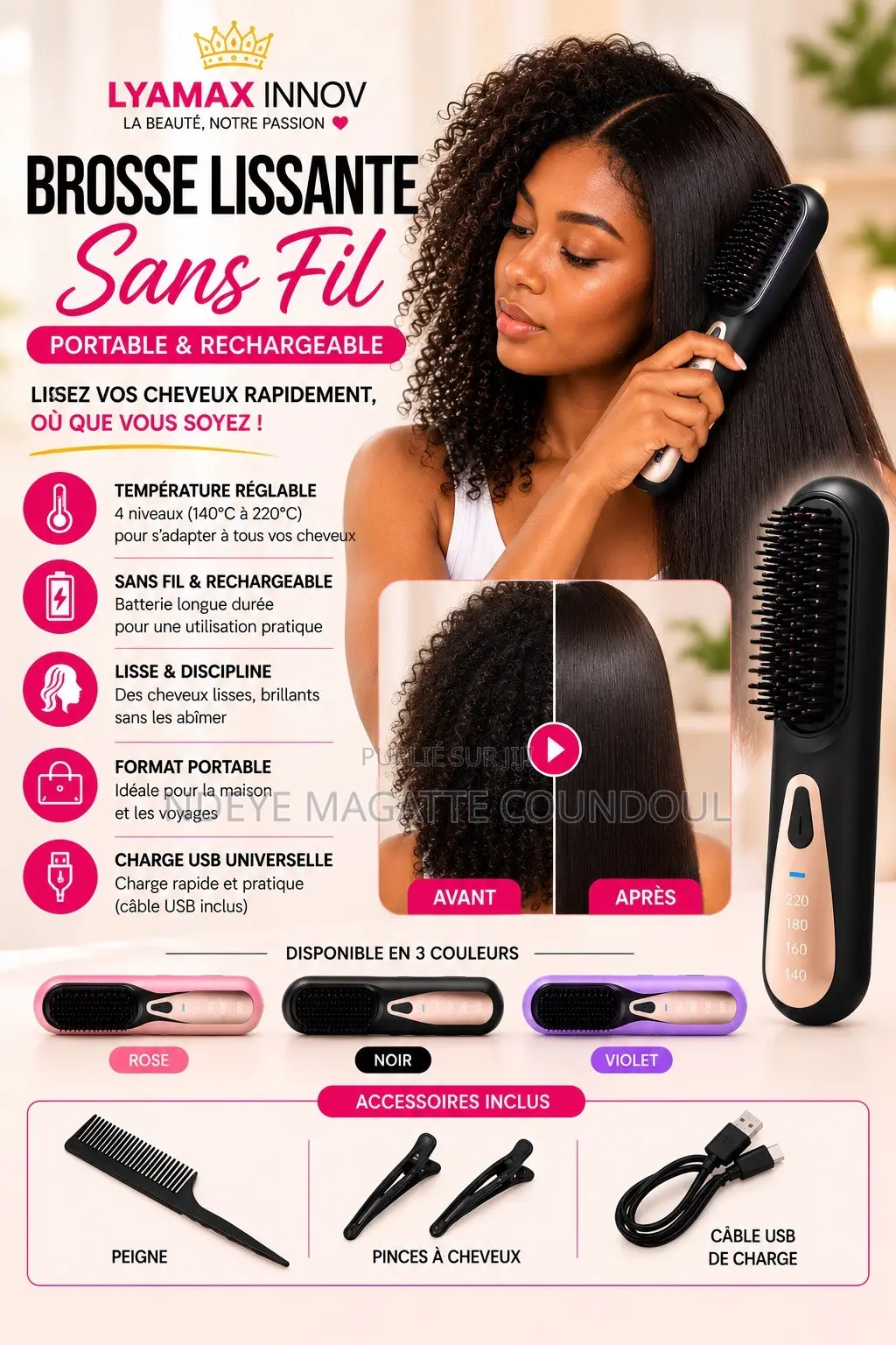 Peigne Lissante Chauffante Sans Fil