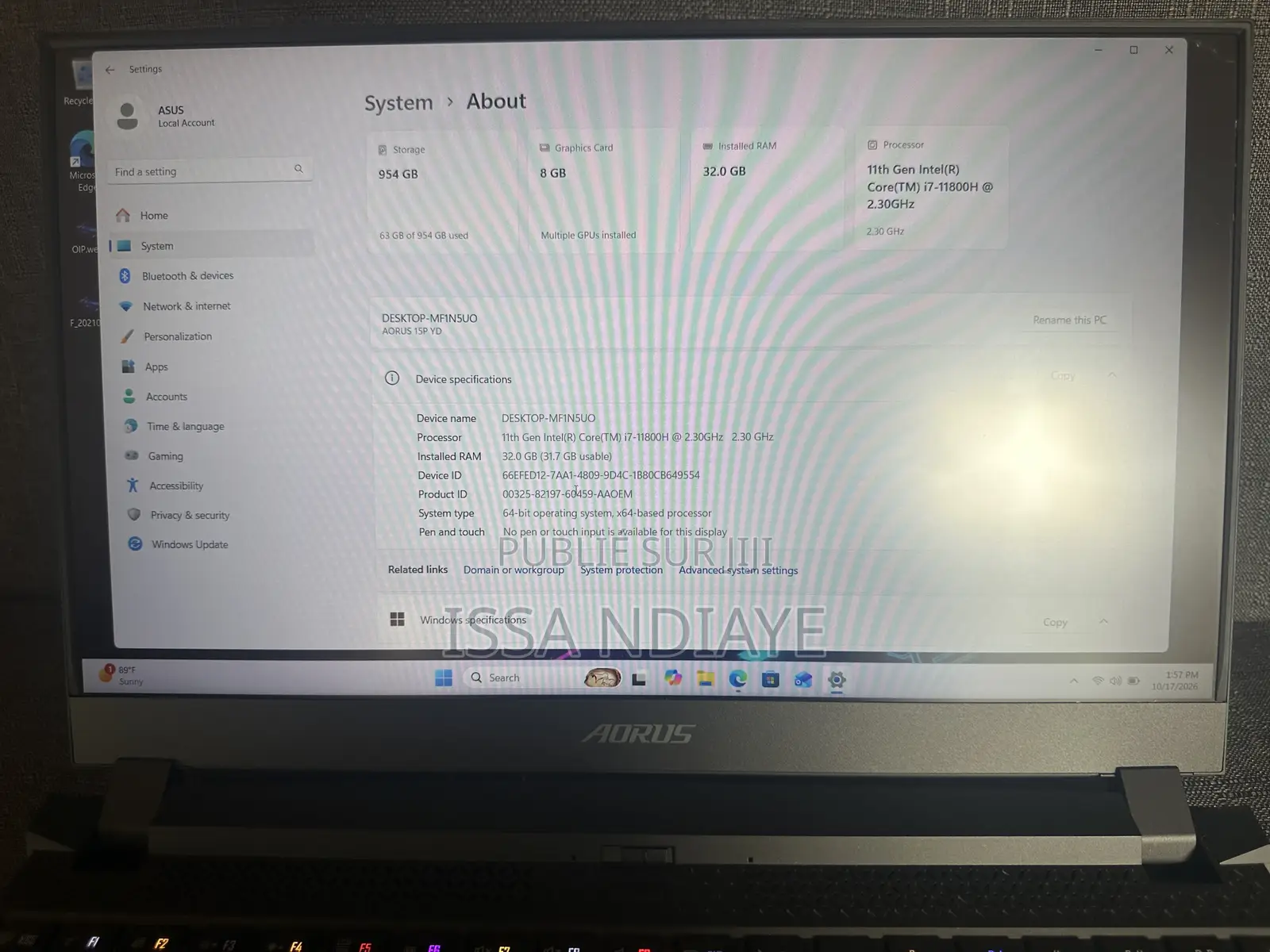 Nouveau Gigabyte AORUS 15P 32GB Intel Core i7 SSD 1T