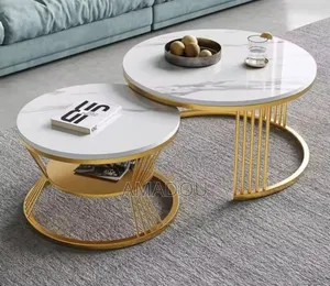 Ensemble Table Basse en Fer Et Bois 2 en 1 Tres Résistant Et Moderne