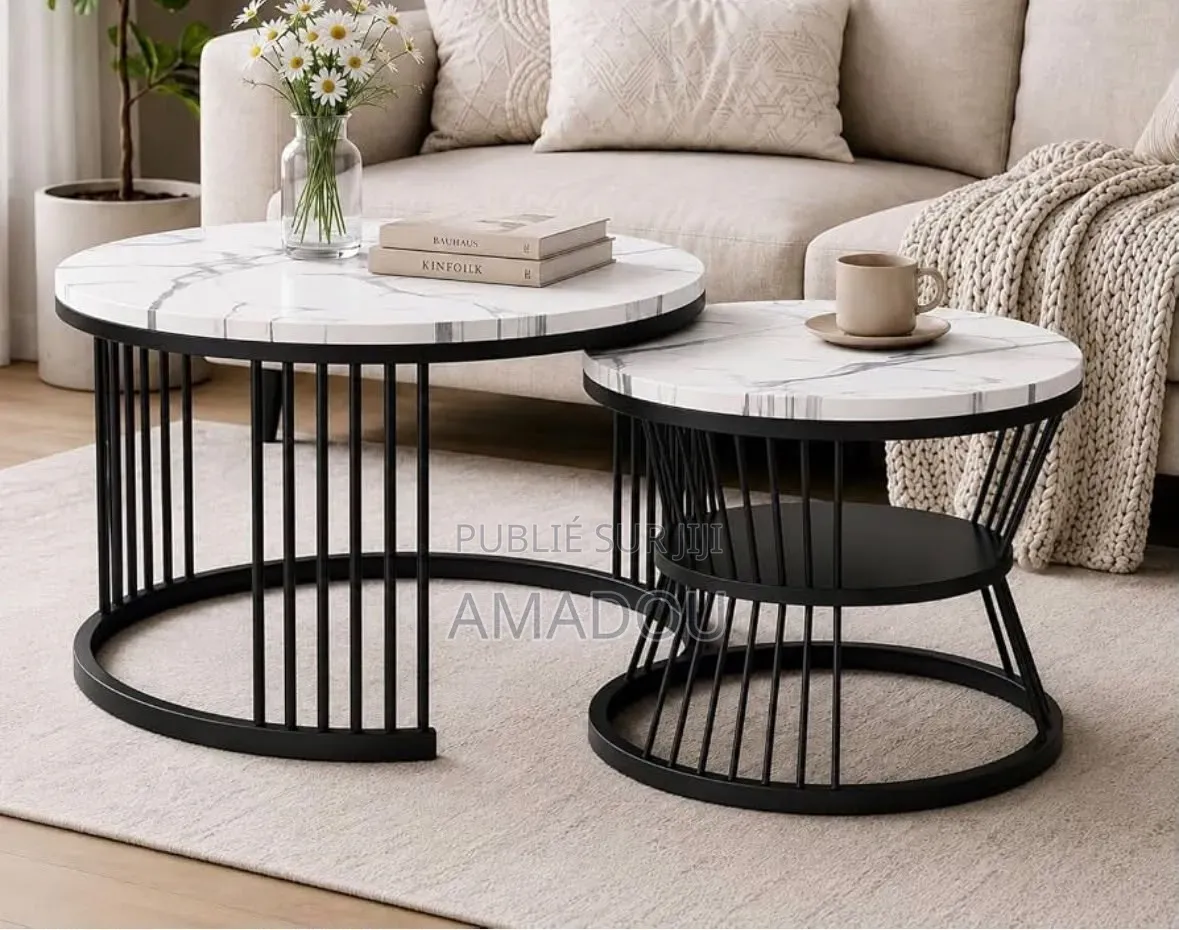 Ensemble Table Basse en Fer Et Bois 2 en 1 Tres Résistant Et Moderne