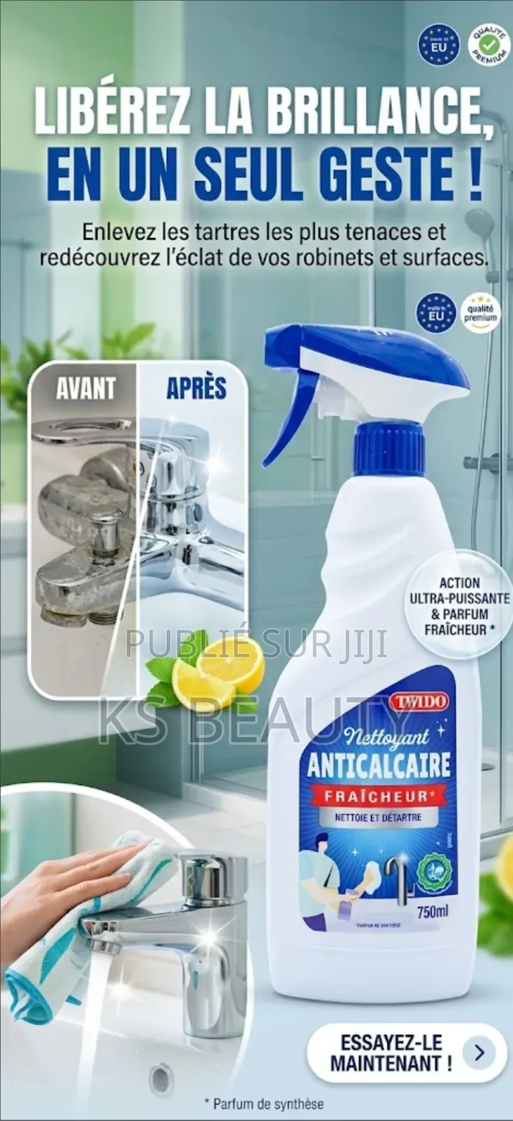 Nettoyant Anticalcaire Et Dégraissant Spray 750ml