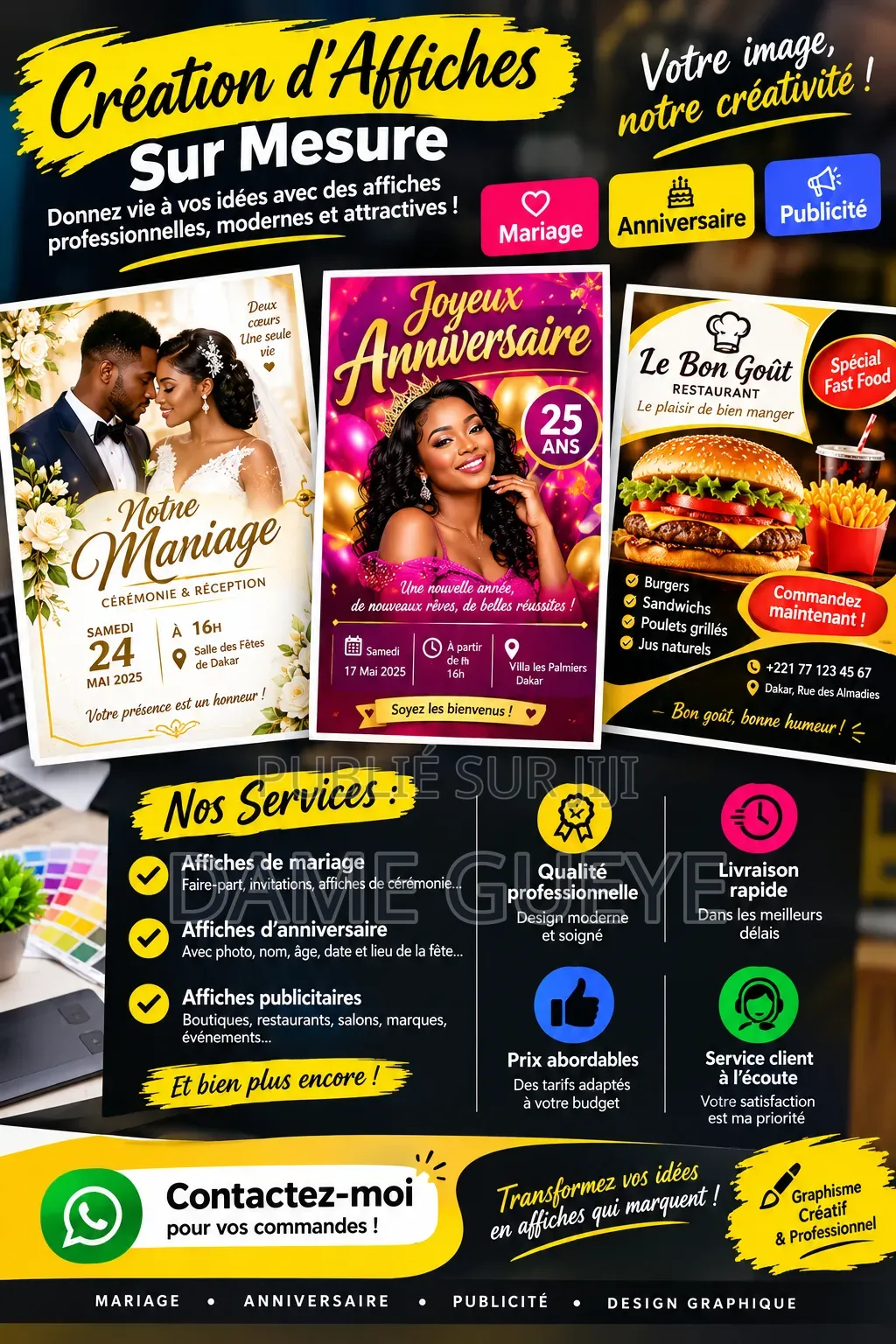 Création D’affiches De Mariage, Anniversaire Et Publicité