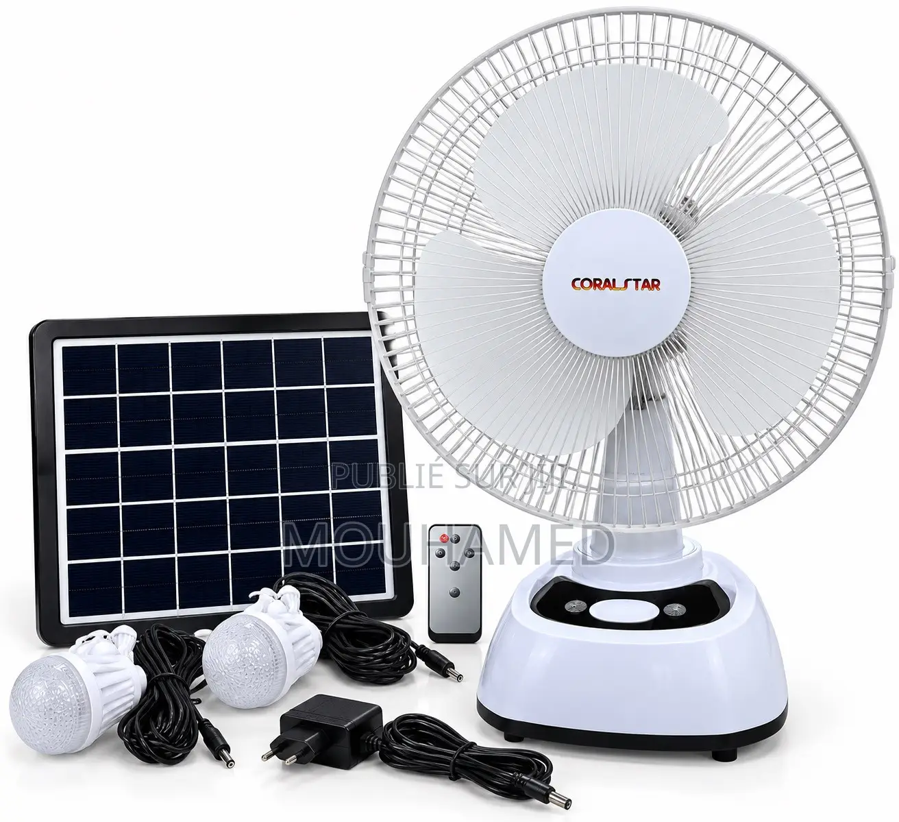 Ventilateur Solaire Rechargeable CORAL STAR CS-1201 – 12 Pouces