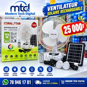 Ventilateur Solaire Rechargeable CORAL STAR CS-1201 – 12 Pouces
