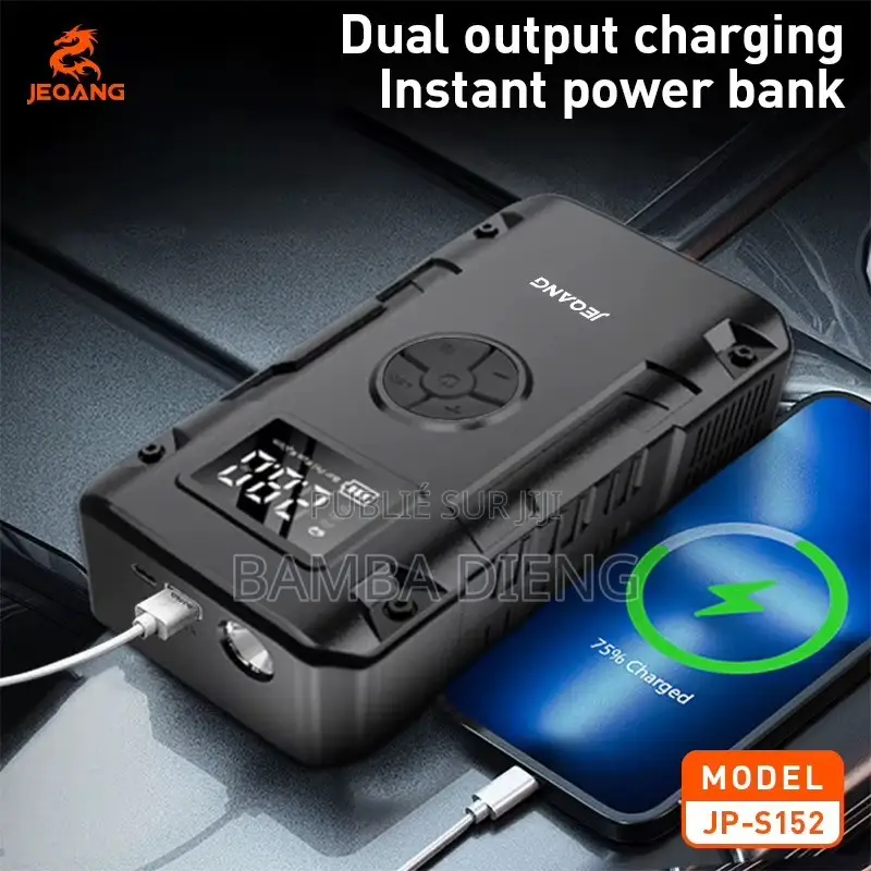 Démarreur De Batterie 4-en-1 Avec Pompe À Pneu, Powerbank Et Lampe LED